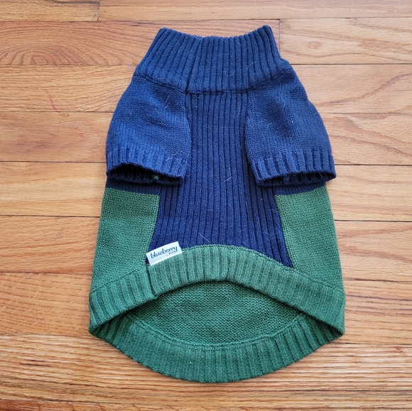 Blueberry Pet Dog Sweater, navy and green, size medium - Picture 2 of 5